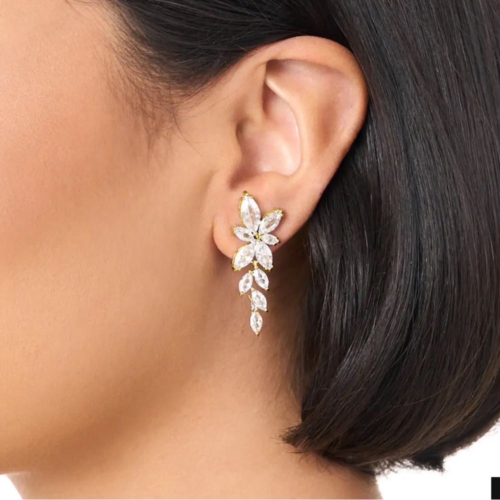 Azazie FLORAL LEAF RHINESTONE DROP EARRINGS